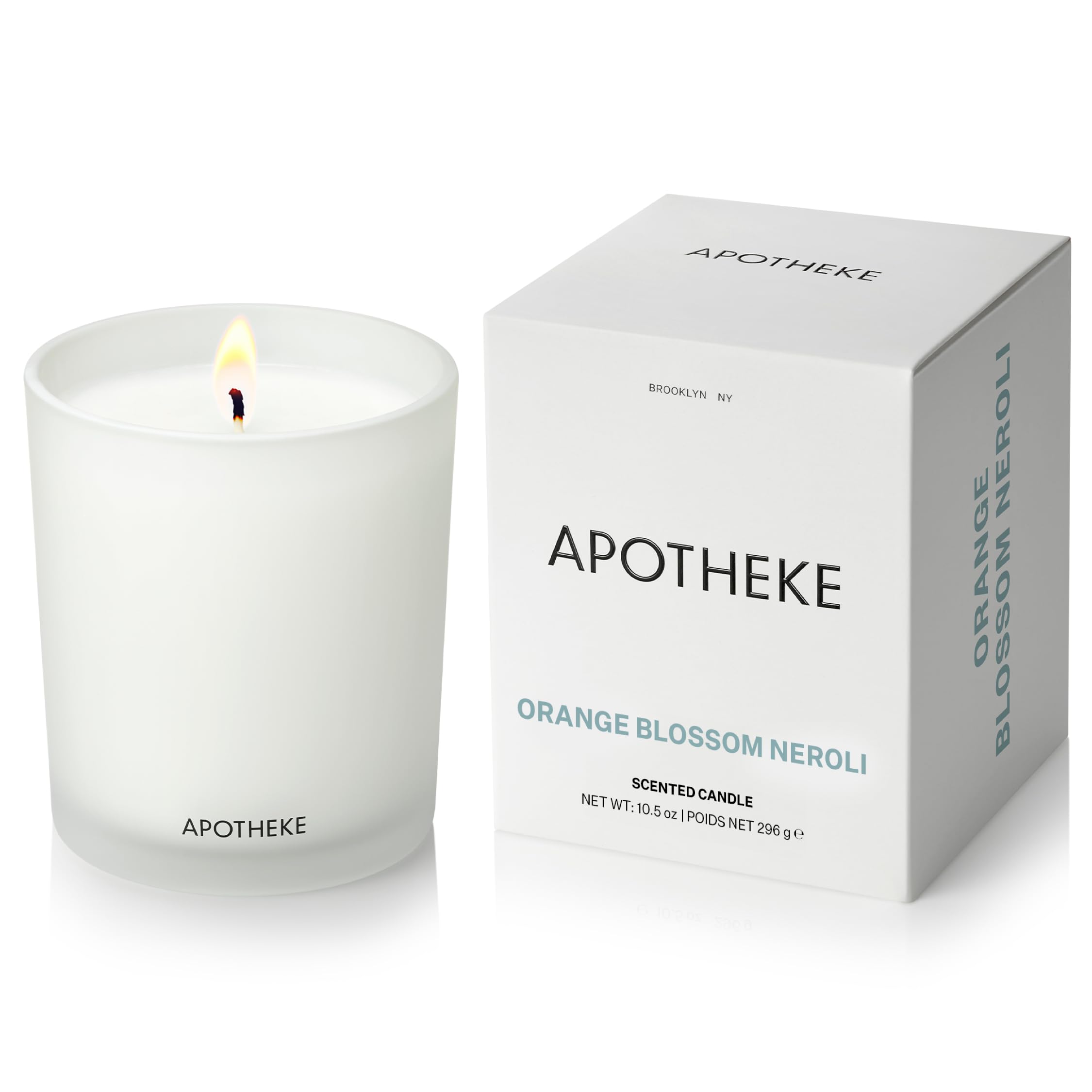 APOTHEKE vela frontal mostrando el vaso elegante y aroma duradero