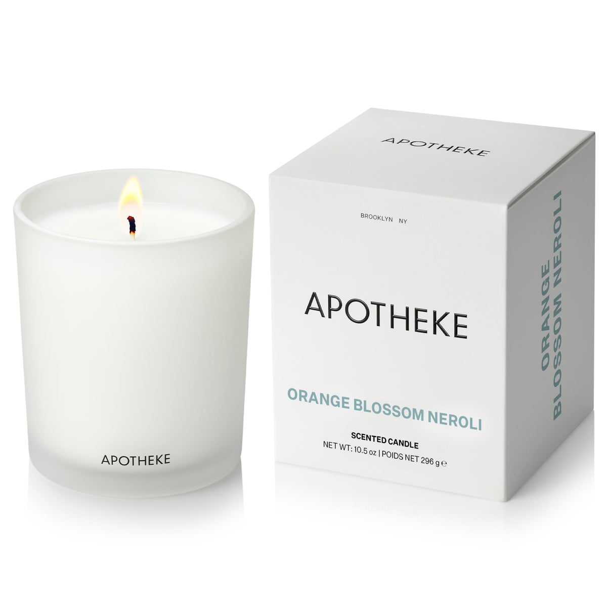 APOTHEKE vela frontal mostrando el vaso elegante y aroma duradero