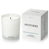APOTHEKE vela frontal mostrando el vaso elegante y aroma duradero
