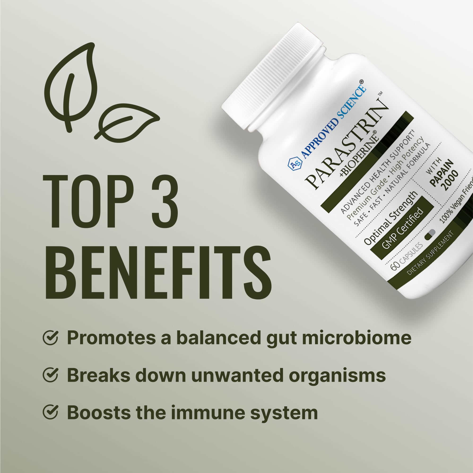 Approved Science Parastrin cápsulas veganas textura y forma, fácil ingesta