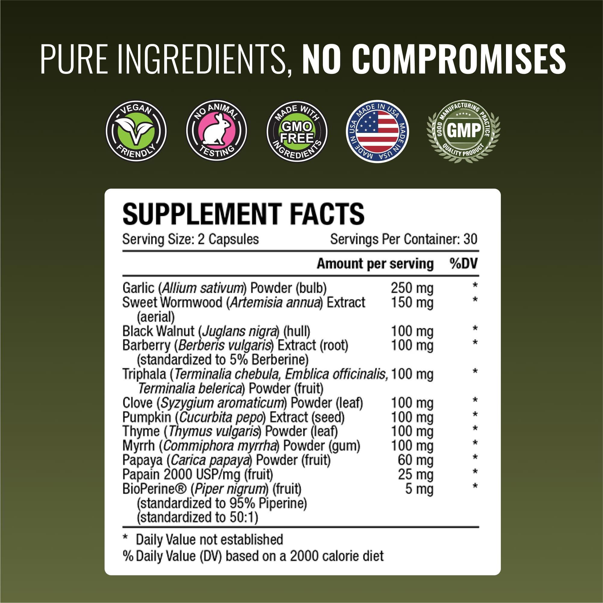 Approved Science Parastrin ingredientes crudos ajenjo y nuez negra visibles