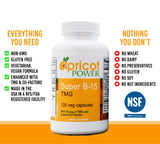 Apricot Power etiqueta con lista de ingredientes y 50 mg de TMG por cápsula