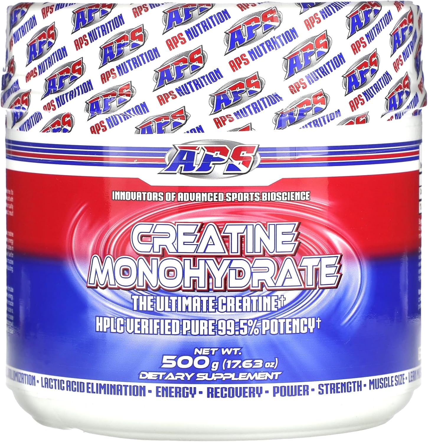 APS Creatine paquete frontal mostrando etiqueta y claridad de producto, confianza y pureza