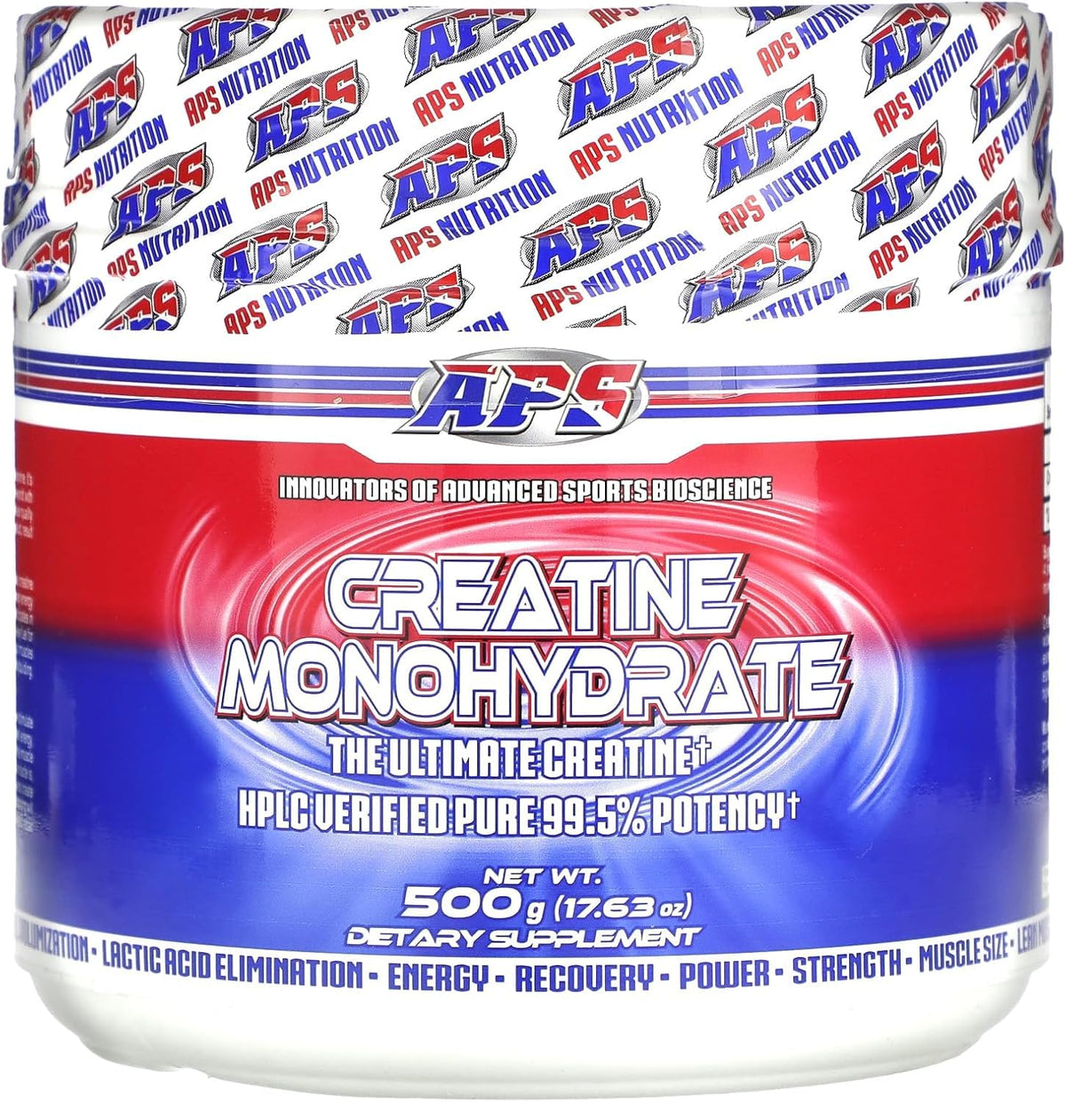 APS Creatine paquete frontal mostrando etiqueta y claridad de producto, confianza y pureza