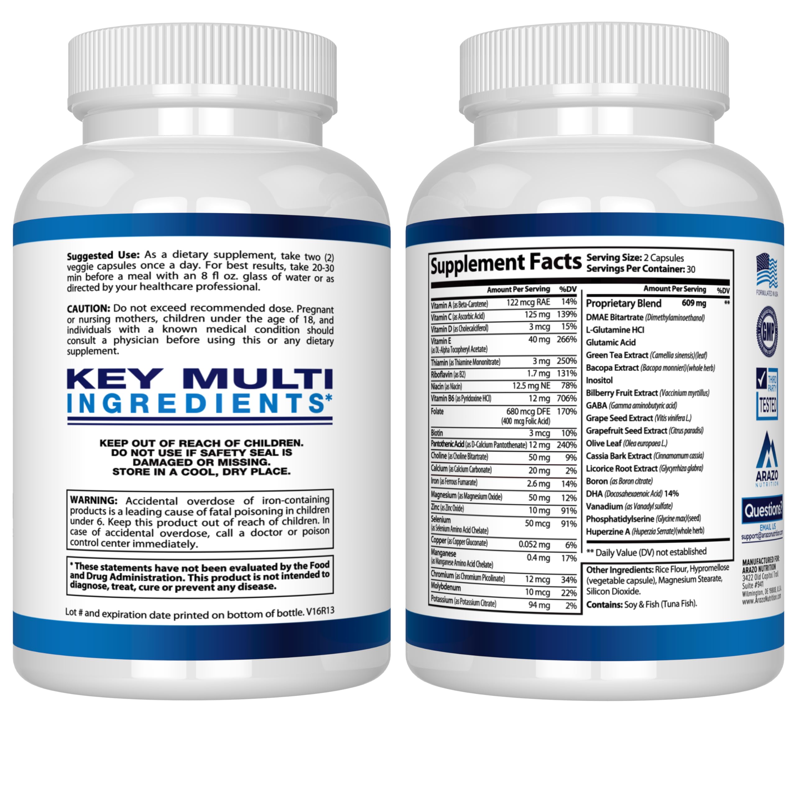 Arazo Nutrition Brain Plus cápsulas desplegadas sobre superficie, facilita la dosificación diaria