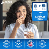 Arazo Nutrition frasco sobre mesa de noche en escena de preparación para dormir