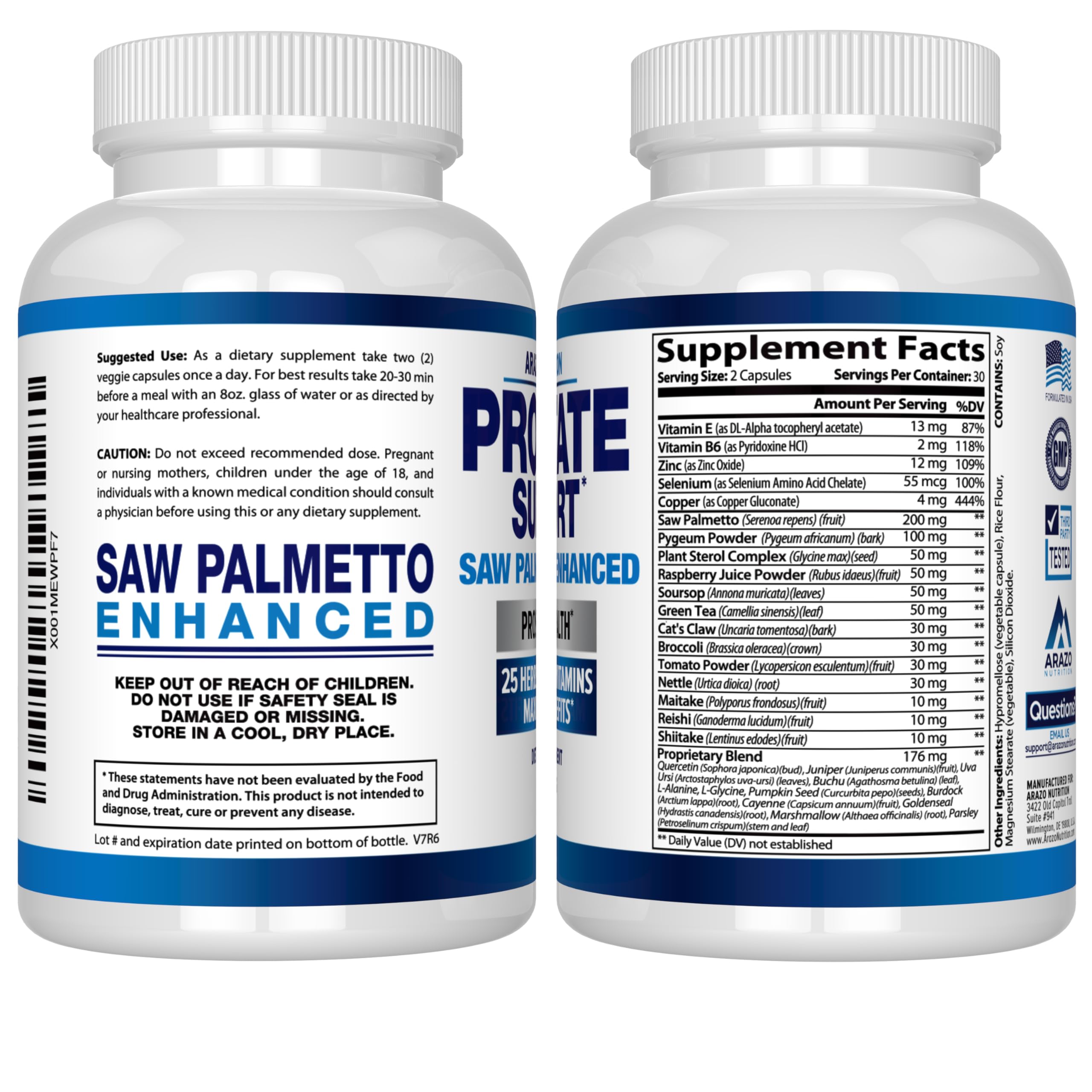 Arazo Nutrition etiqueta del producto con ingredientes y sellos de seguridad