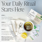 Arbonne Cleantox ingredientes sueltos en mesa: menta, cardo mariano y saúco, mostrando origen herbal