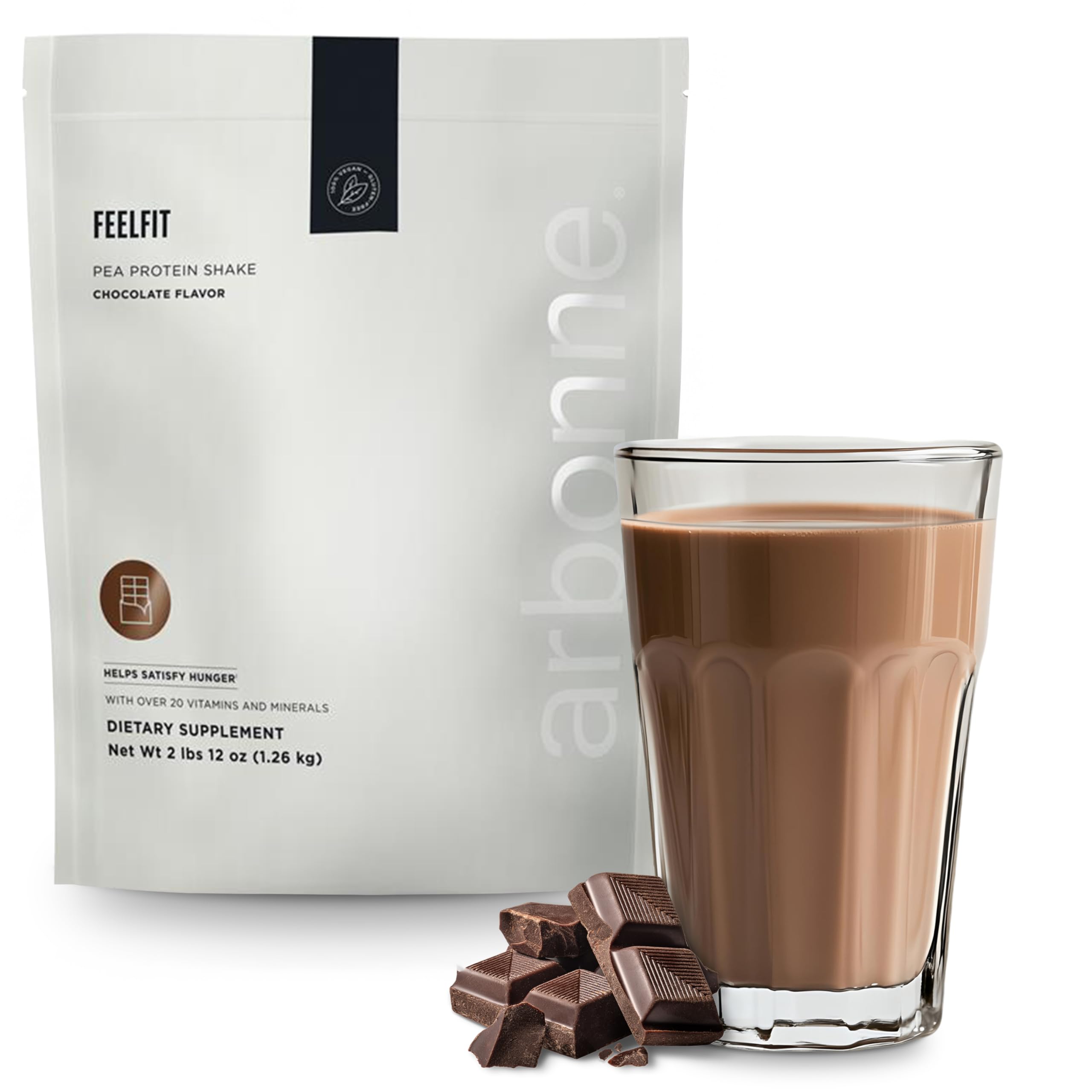 Arbonne Feelfit frente del empaque mostrando la marca y beneficio proteico