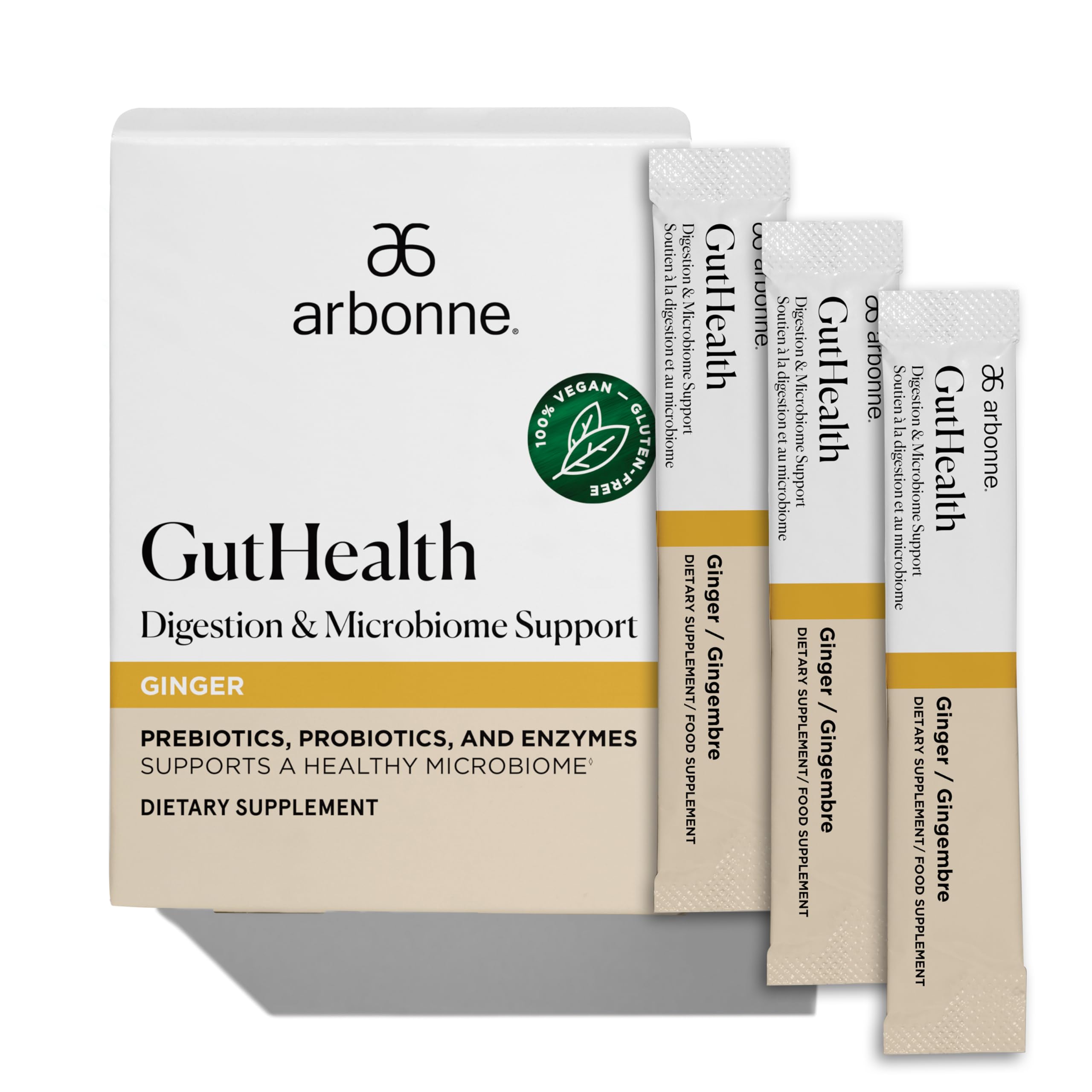 Arbonne frente del empaque que muestra el producto y beneficios visibles