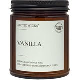 Arctic Wicks frontal del frasco ámbar mostrando diseño elegante y aroma duradero