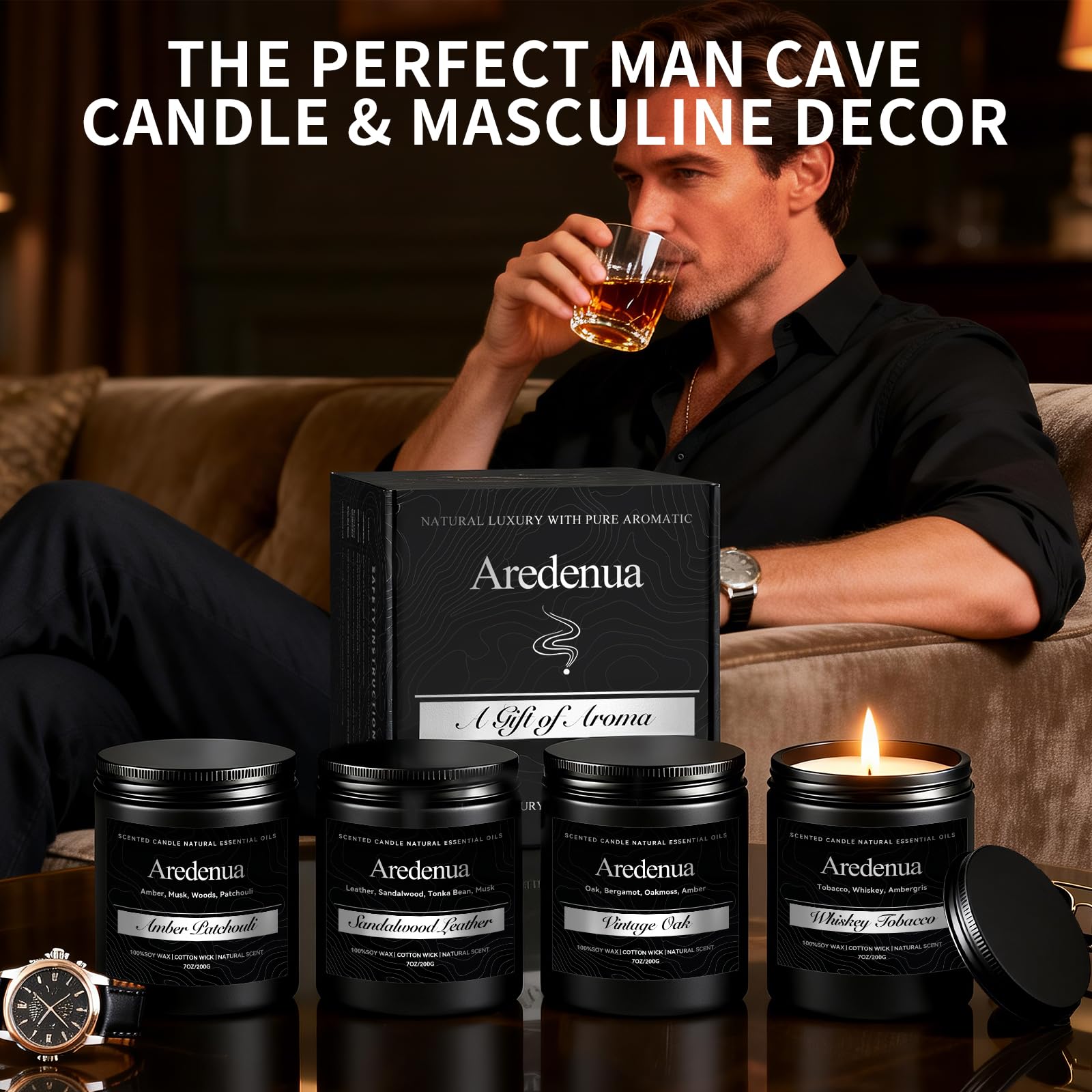 Aredenua vela Whiskey Tobacco primer plano, muestra color ámbar profundo