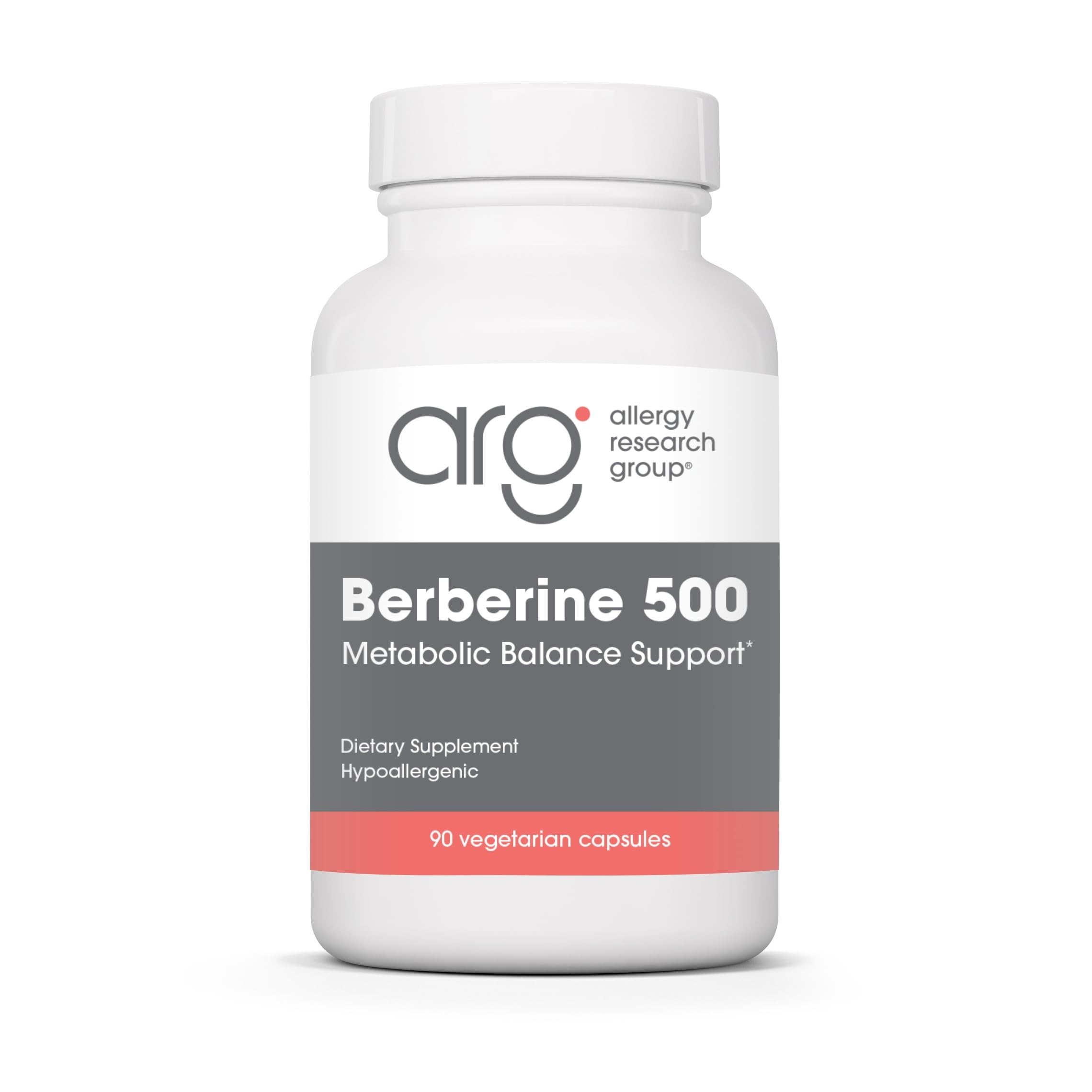Allergy Research Group envase frontal de ARG Berberine 500 y beneficio de apoyo metabólico