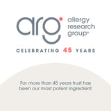 Allergy Research Group envase junto a objetos cotidianos para indicar escala