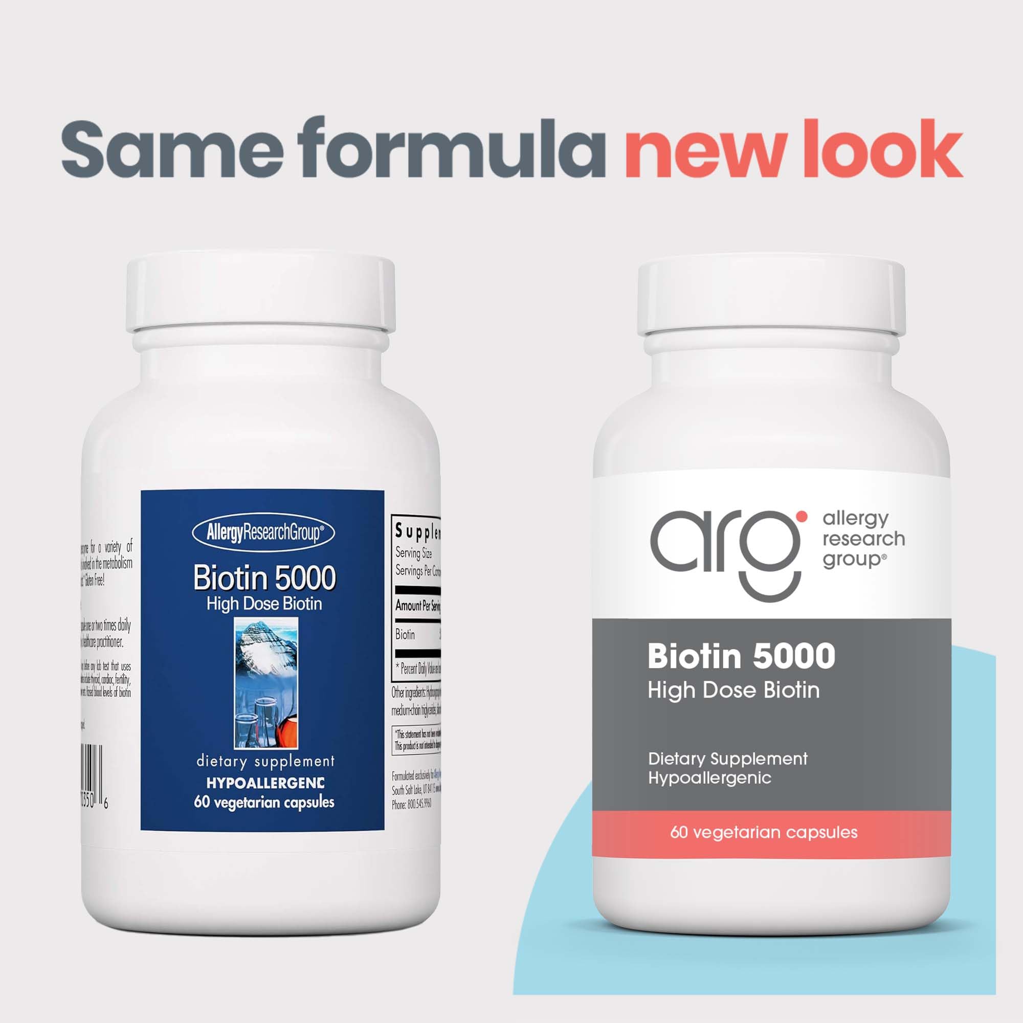 Allergy Research Group ARG Biotin 5000 cápsulas detalle textura y facilidad de uso