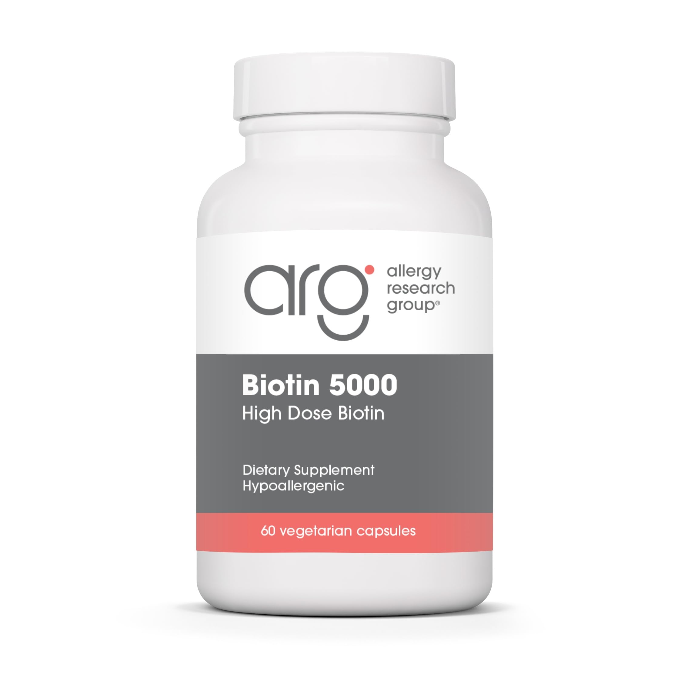 Allergy Research Group ARG Biotin 5000 frontal mostrando envase y beneficio visual