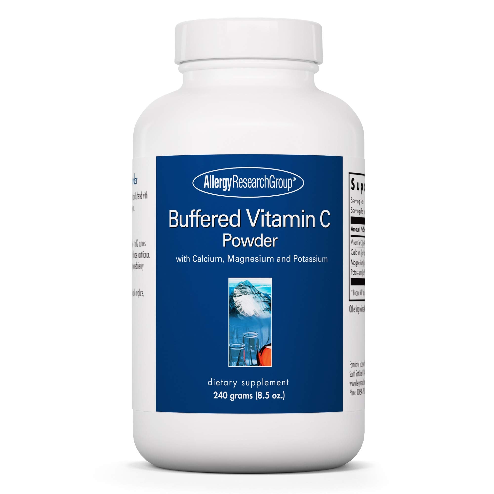 Allergy Research Group envase frontal de ARG Buffered Vitamin C Powder mostrando diseño y tamaño