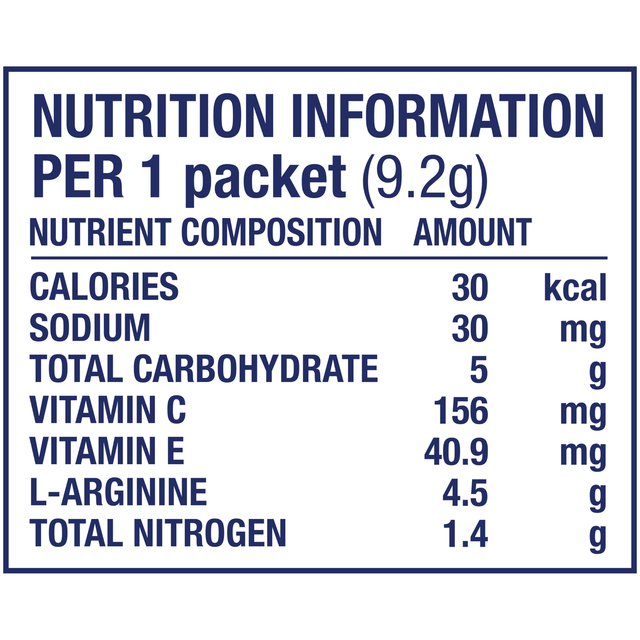 Arginaid etiqueta nutricional detallada con vitaminas C y E para información