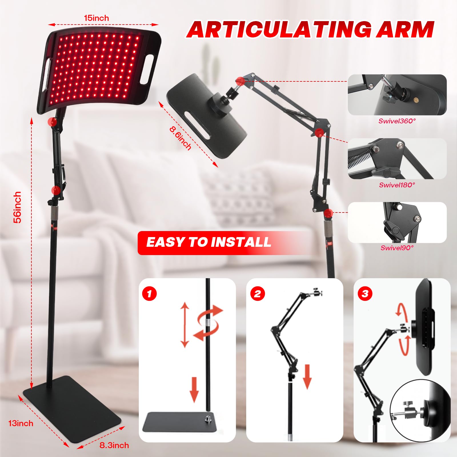 Arhoet soporte ajustable y cabeza giratoria para posicionar la luz con facilidad
