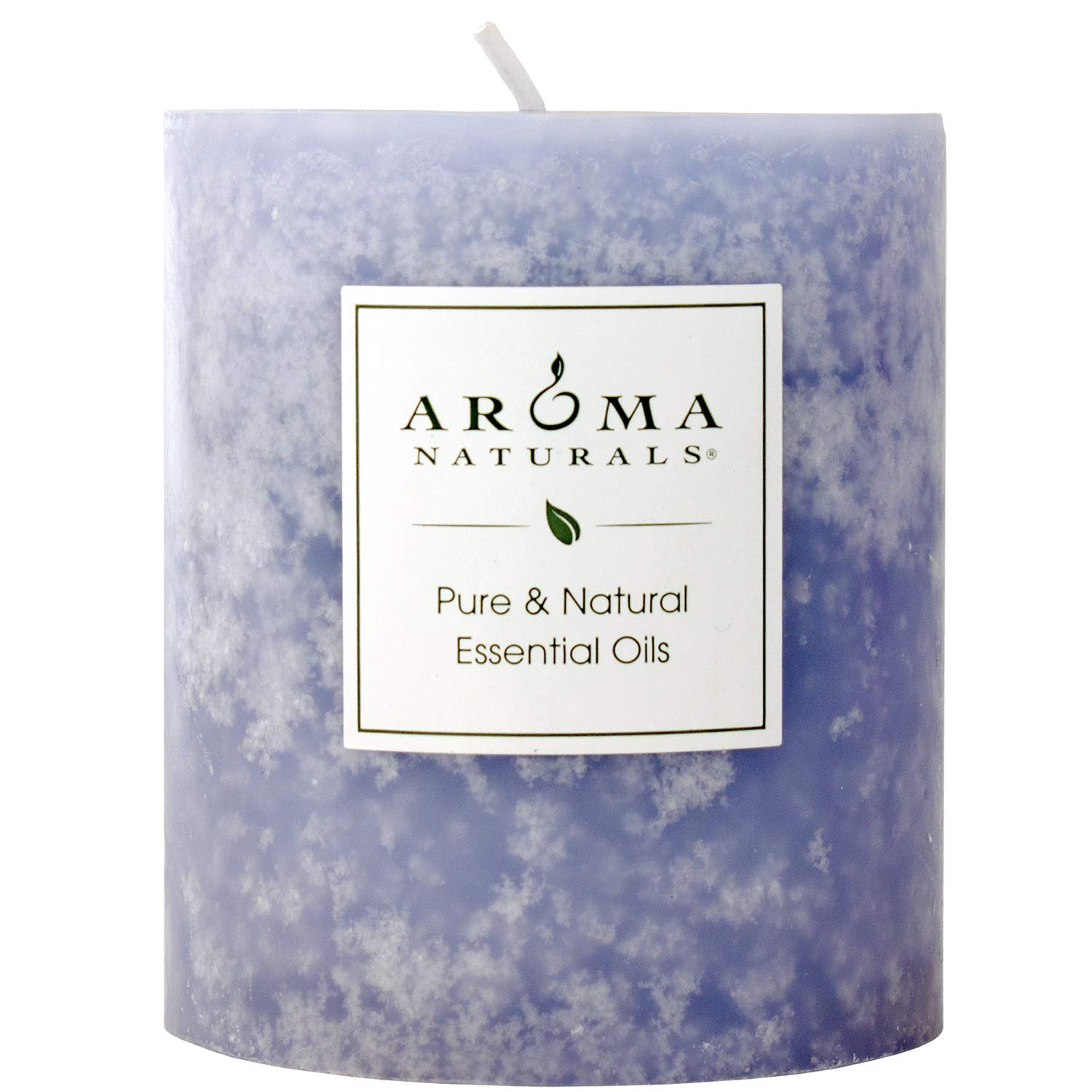 Aroma Naturals vela pilar frente azul, aspecto decorativo y aroma puro