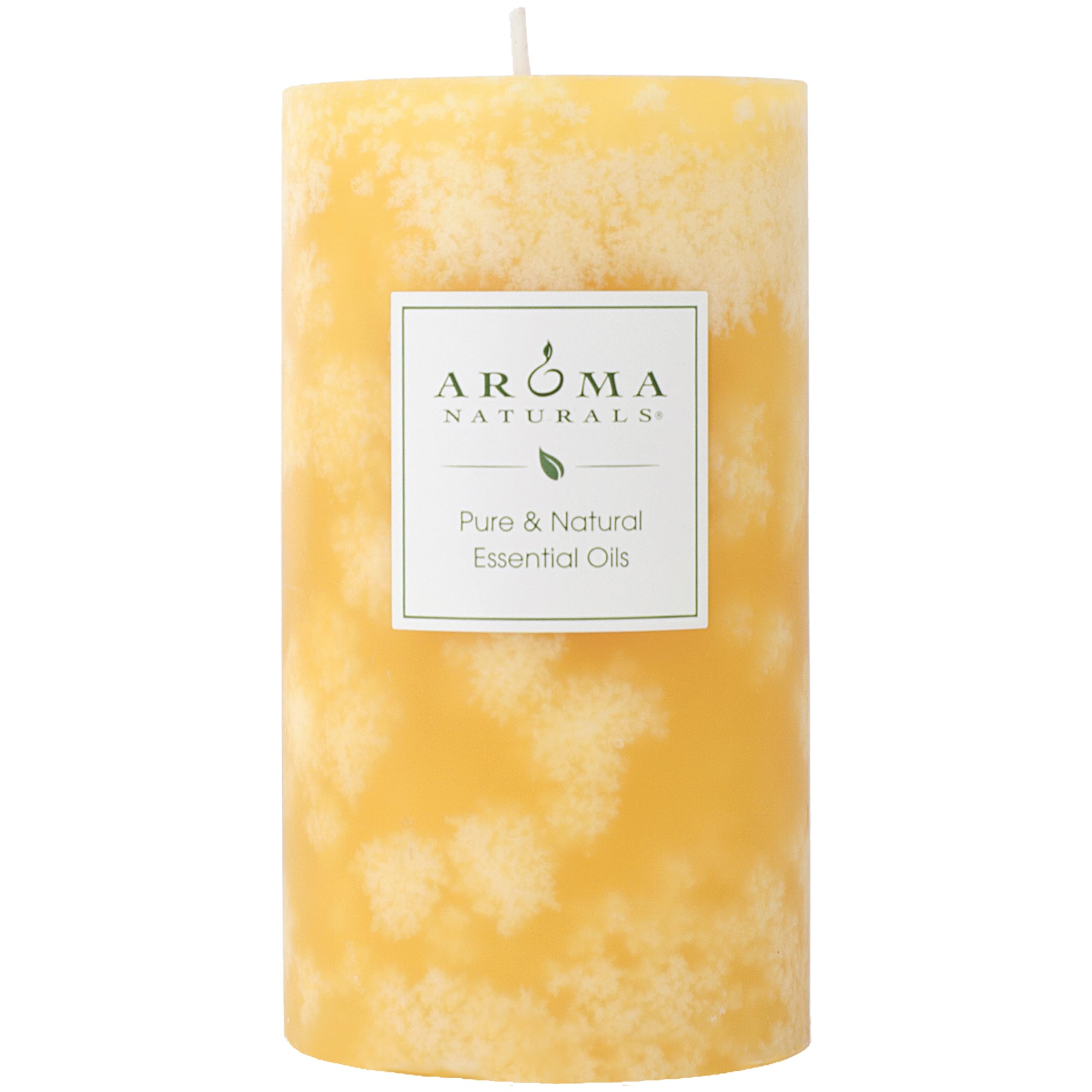 Aroma Naturals vela pilar frontal mostrando color amarillo reconfortante
