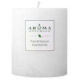 Aroma Naturals vela pilar frontal blanca mostrando diseño y tamaño