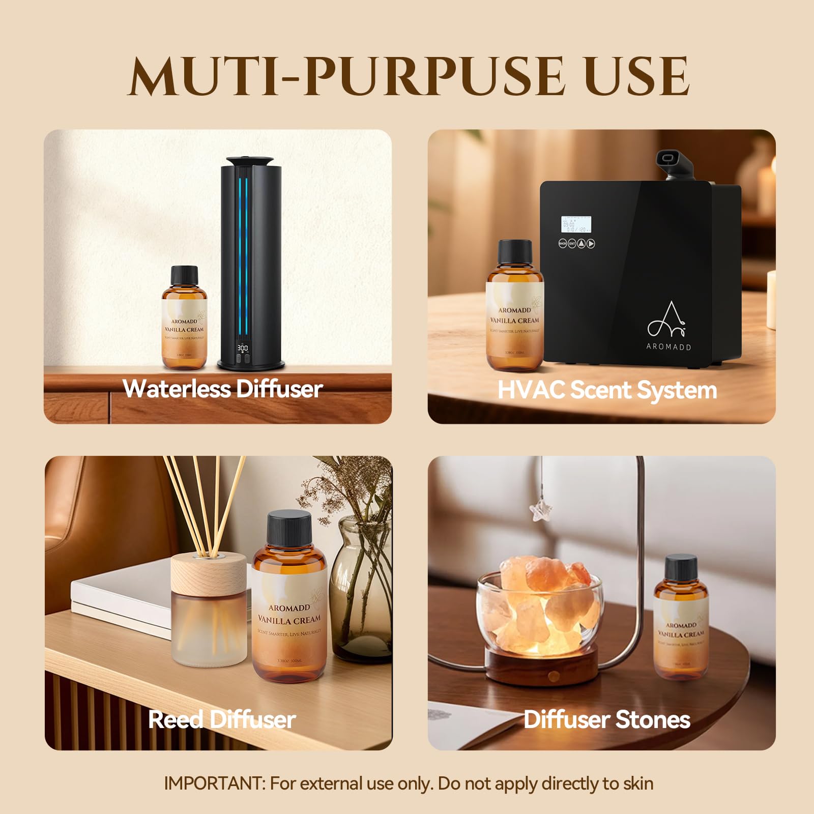 AROMADD frasco junto a mano para comparar tamaño y uso práctico