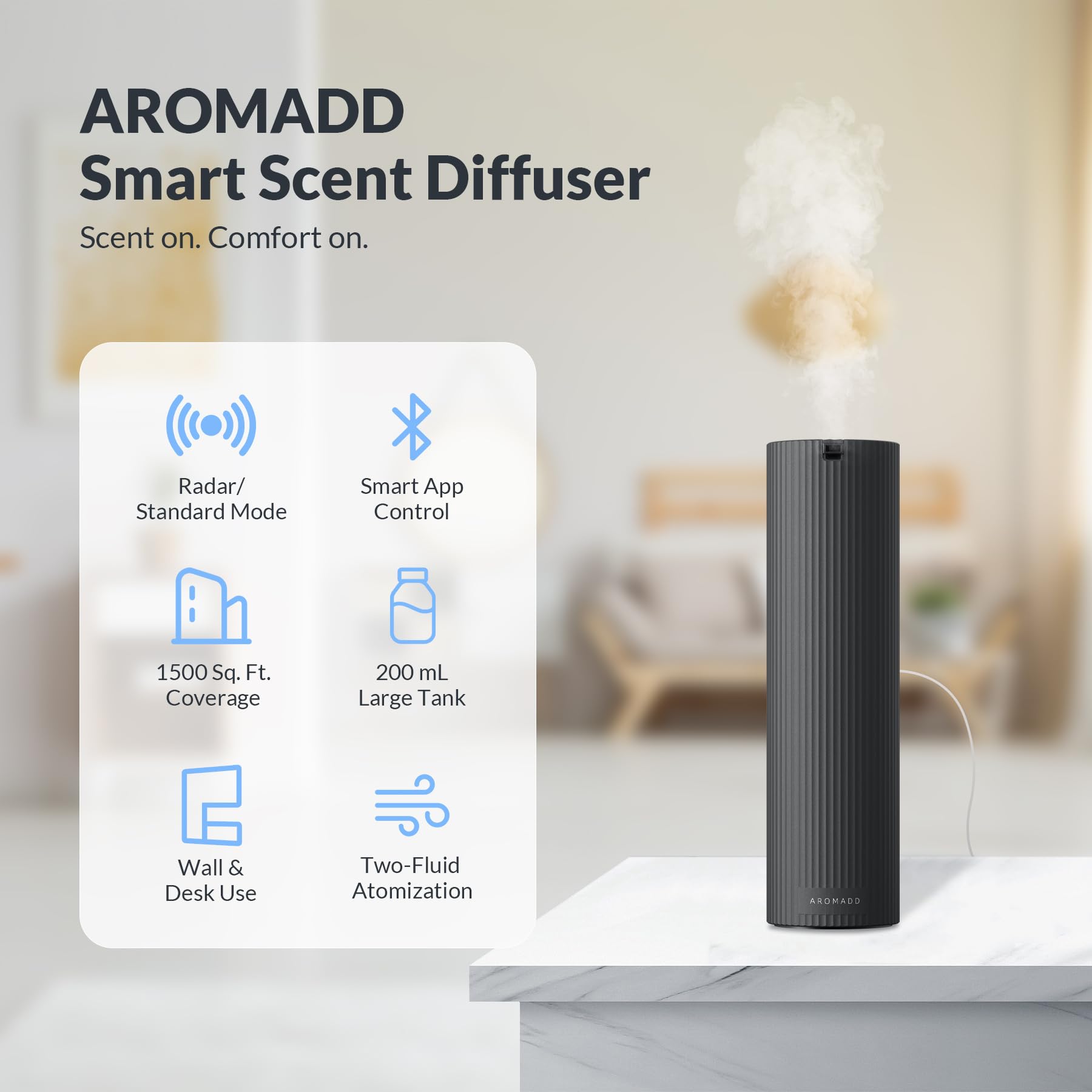 Aromadd detalle de botones para cambiar entre modo radar y estándar rápidamente