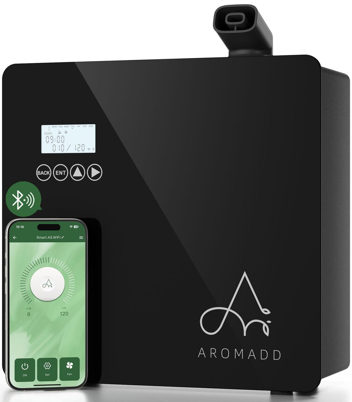 Aromadd vista frontal del difusor mostrando diseño moderno y capacidad