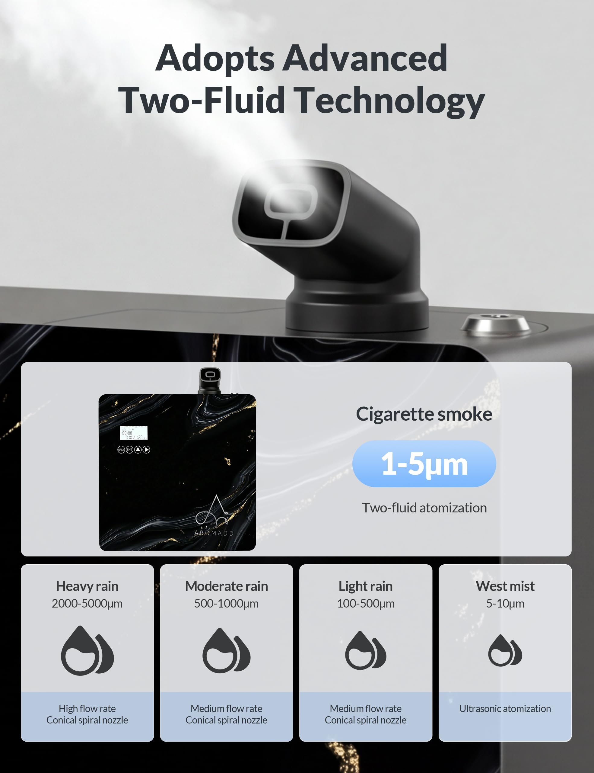 Aromadd app en móvil con monitor de nivel de aceite útil