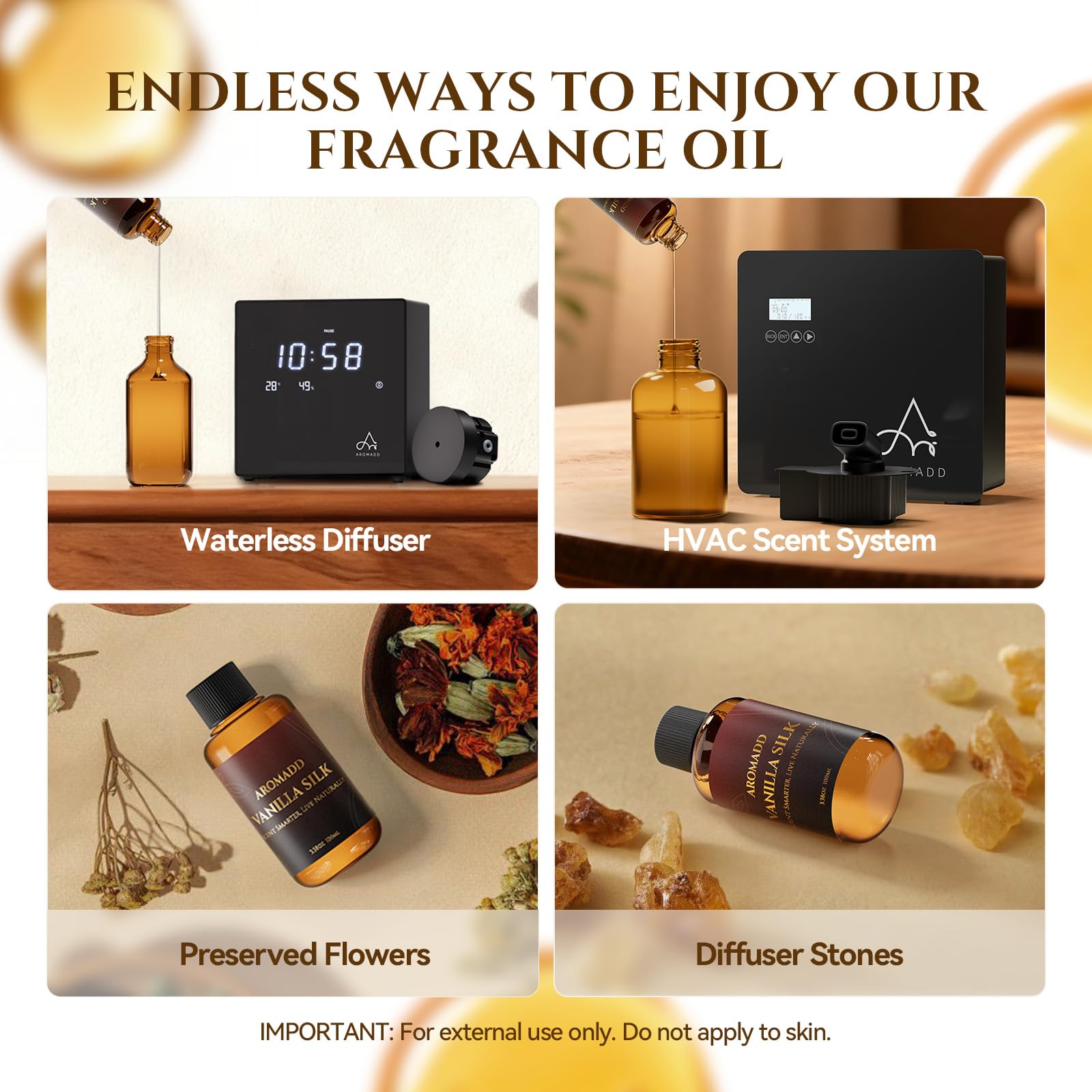 Aromadd ambiente de salón perfumado con Vanilla Silk creando atmósfera cálida