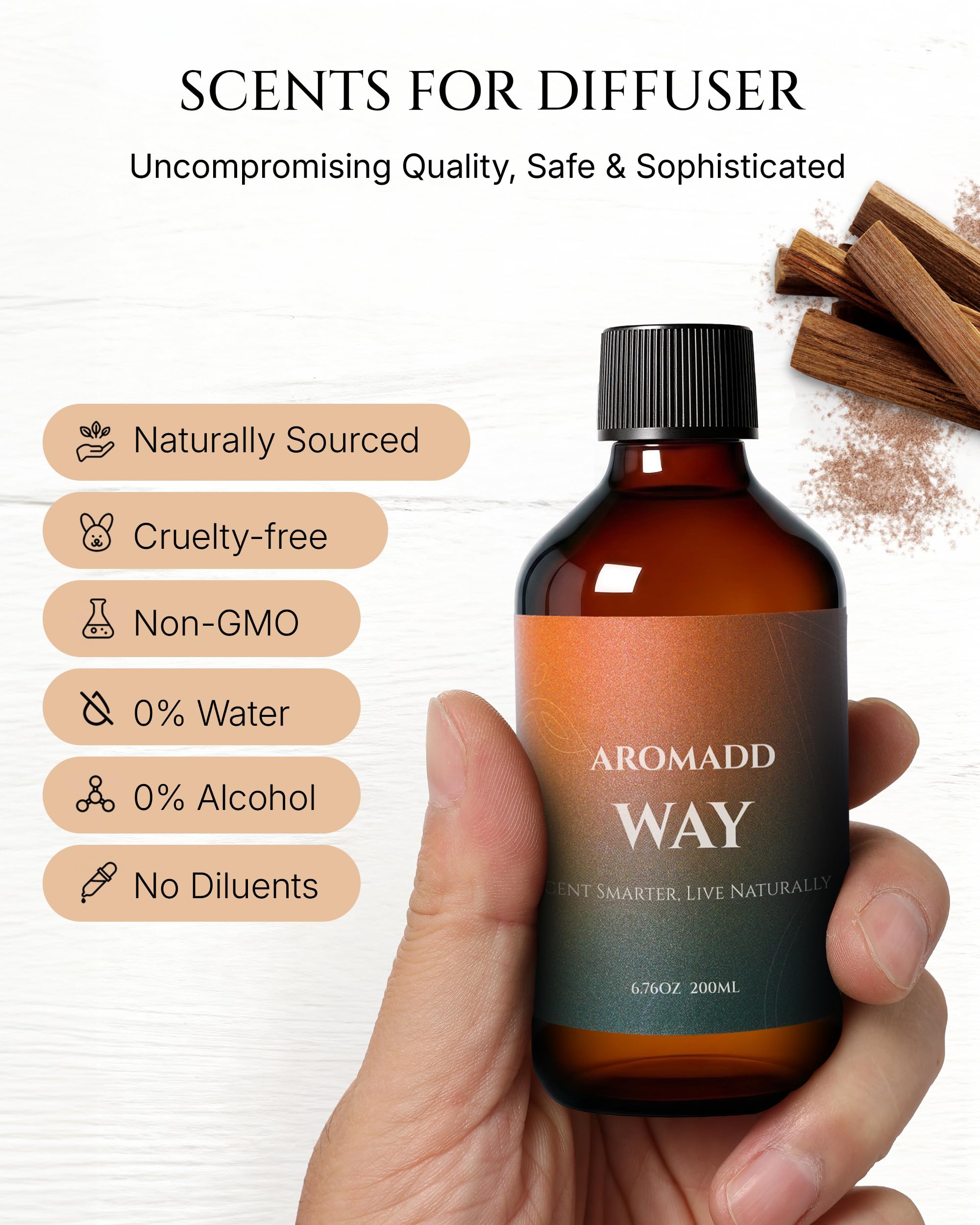 AROMADD aceite vertido en difusor cerámico demostrando uso seguro y difusión limpia
