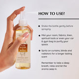 Aromafume pulverizando sobre ropa de cama para eliminar olores