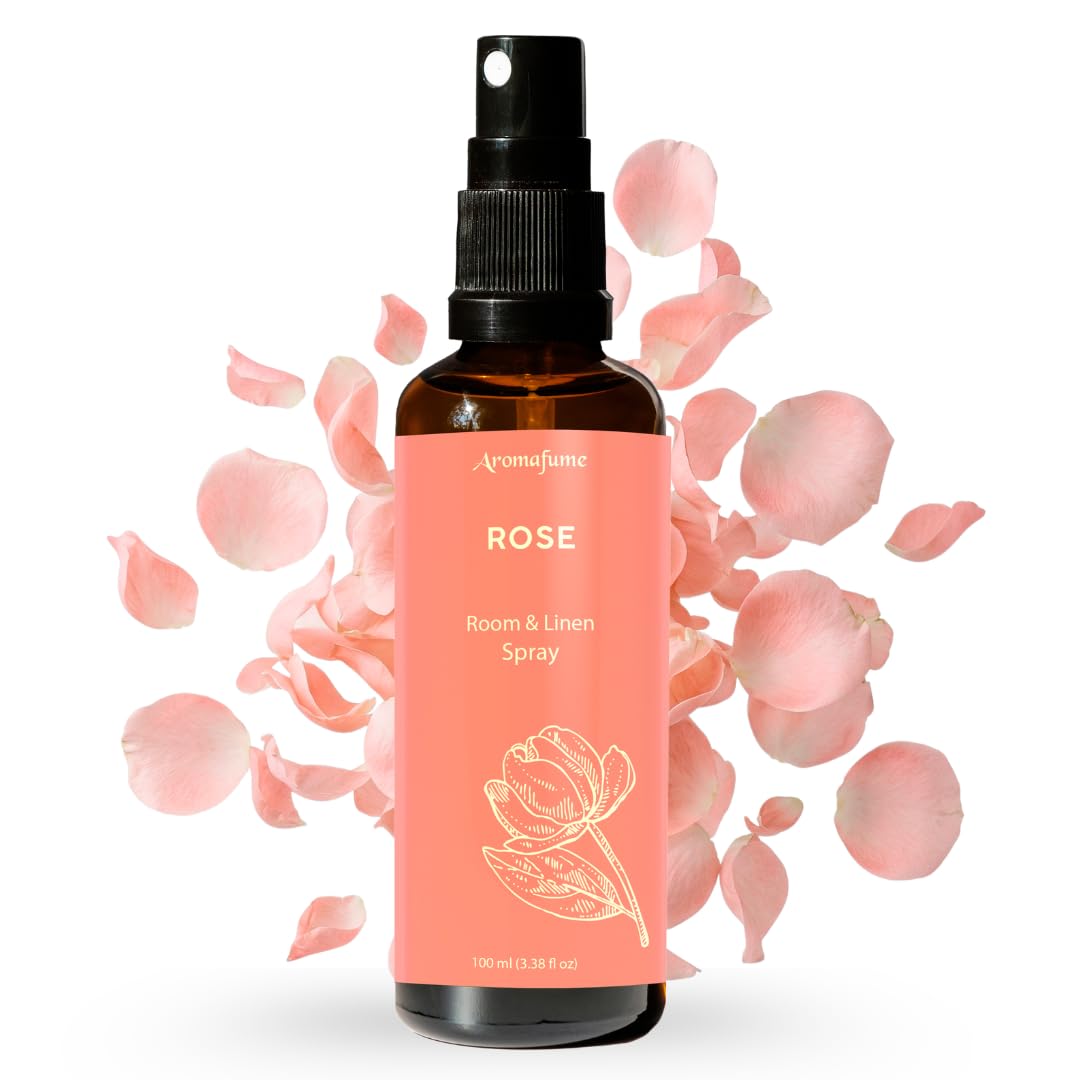 Aromafume botella frontal 100 ml con aroma de rosa, presentación elegante y práctica