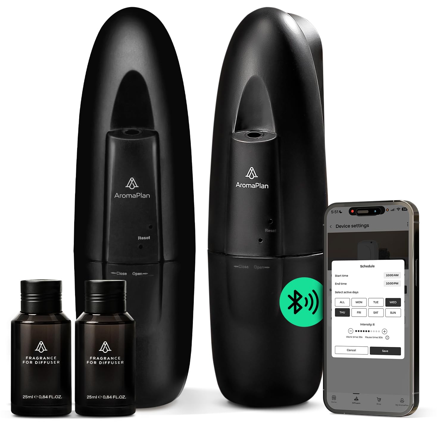 AromaPlan difusor frontal mostrando diseño y facilidad de instalación