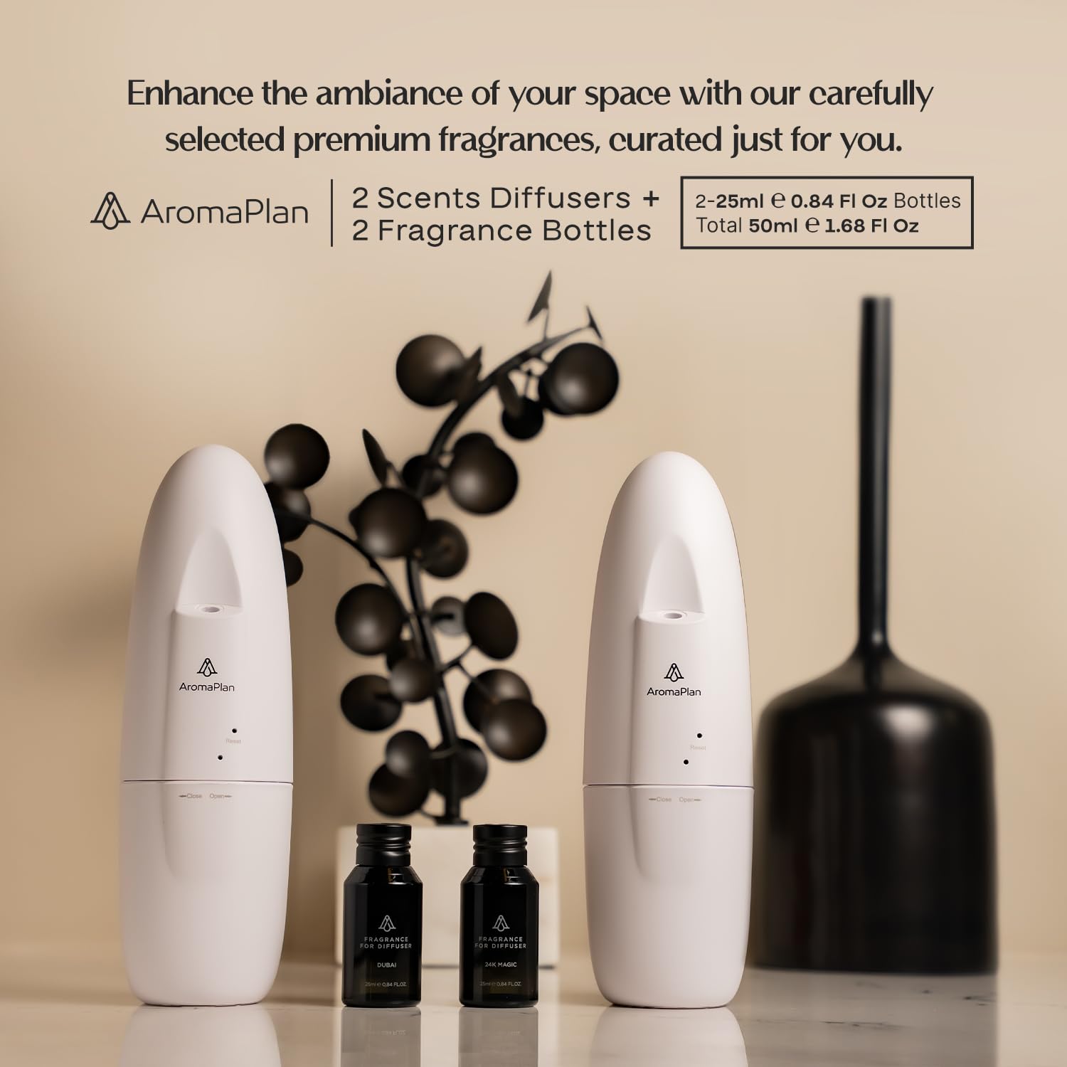 AROMAPLAN primer plano del aceite perfumado para difusor, apariencia limpia y pura