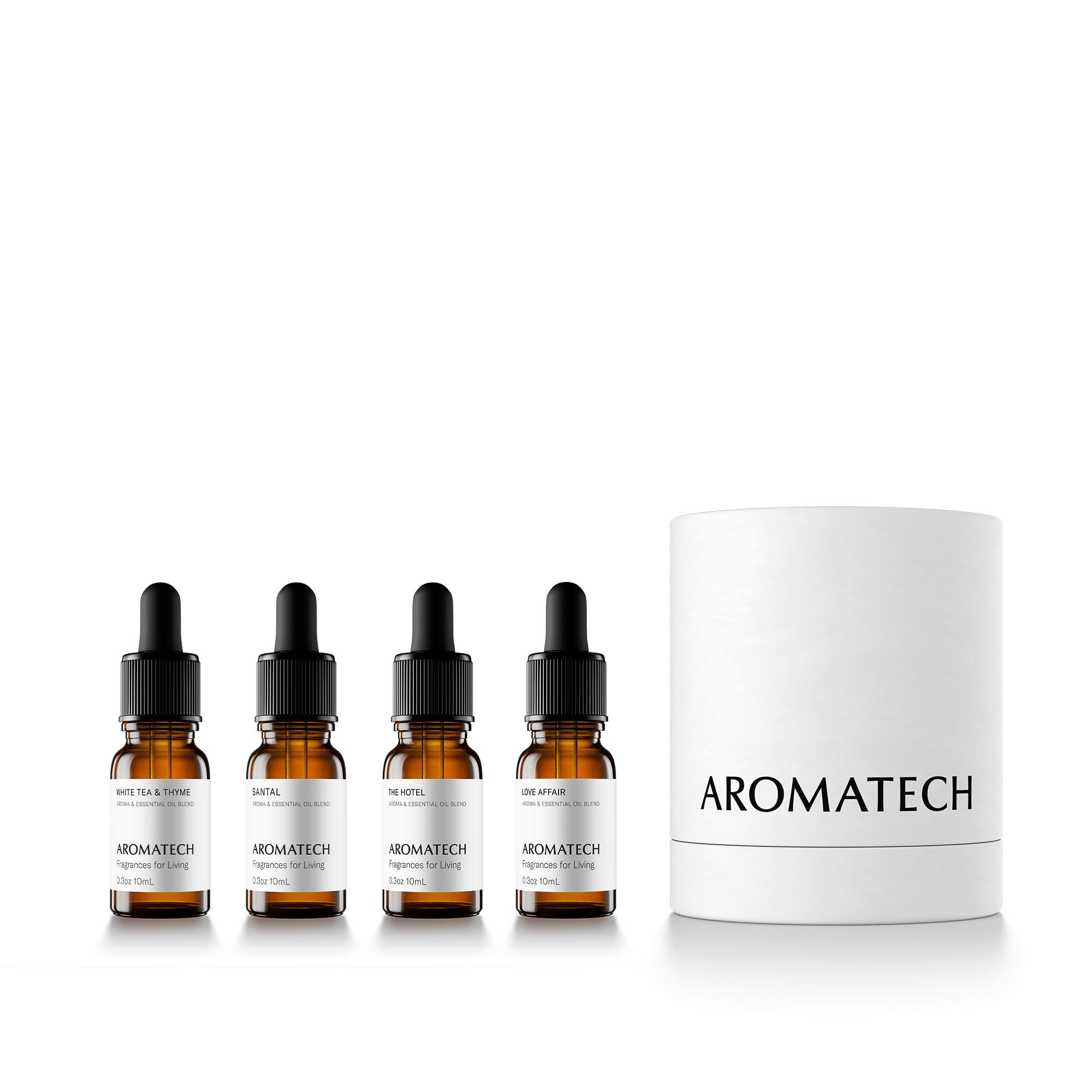 AromaTech frente del estuche Bestsellers mostrando cuatro frascos para regalo