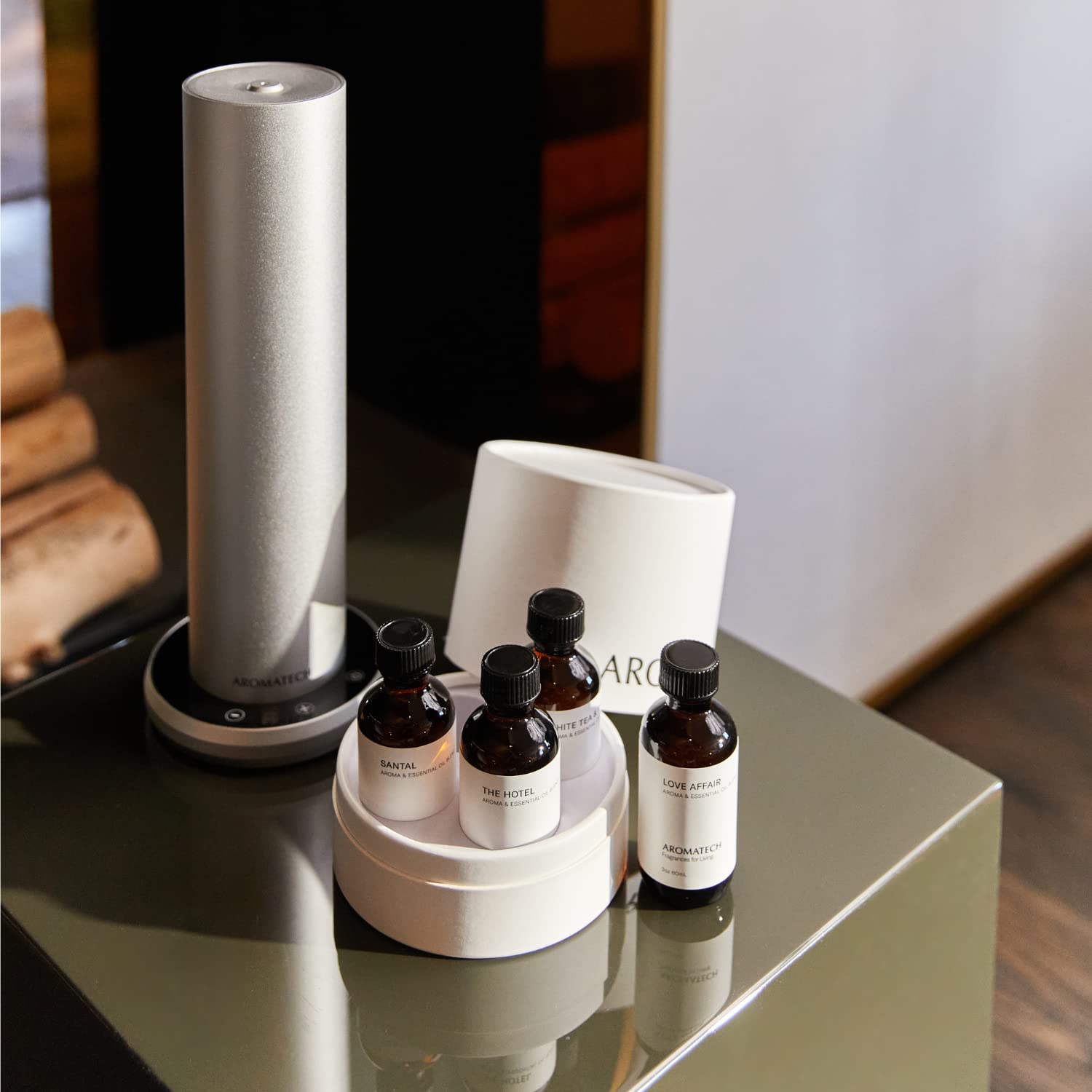 AromaTech empaque de regalo abierto con los frascos, presentación lista para regalar