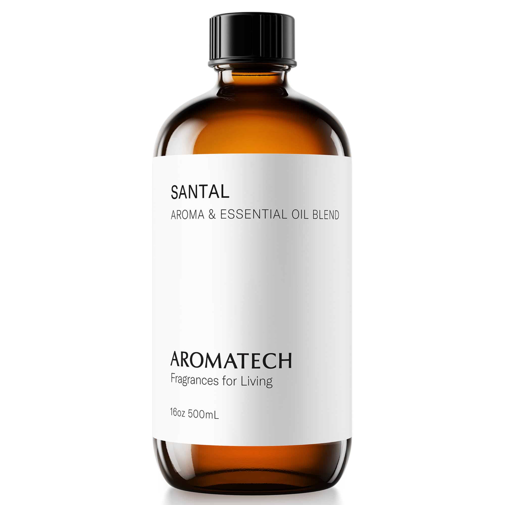 AromaTech Santal frasco frontal mostrando etiqueta elegante y beneficio aromático