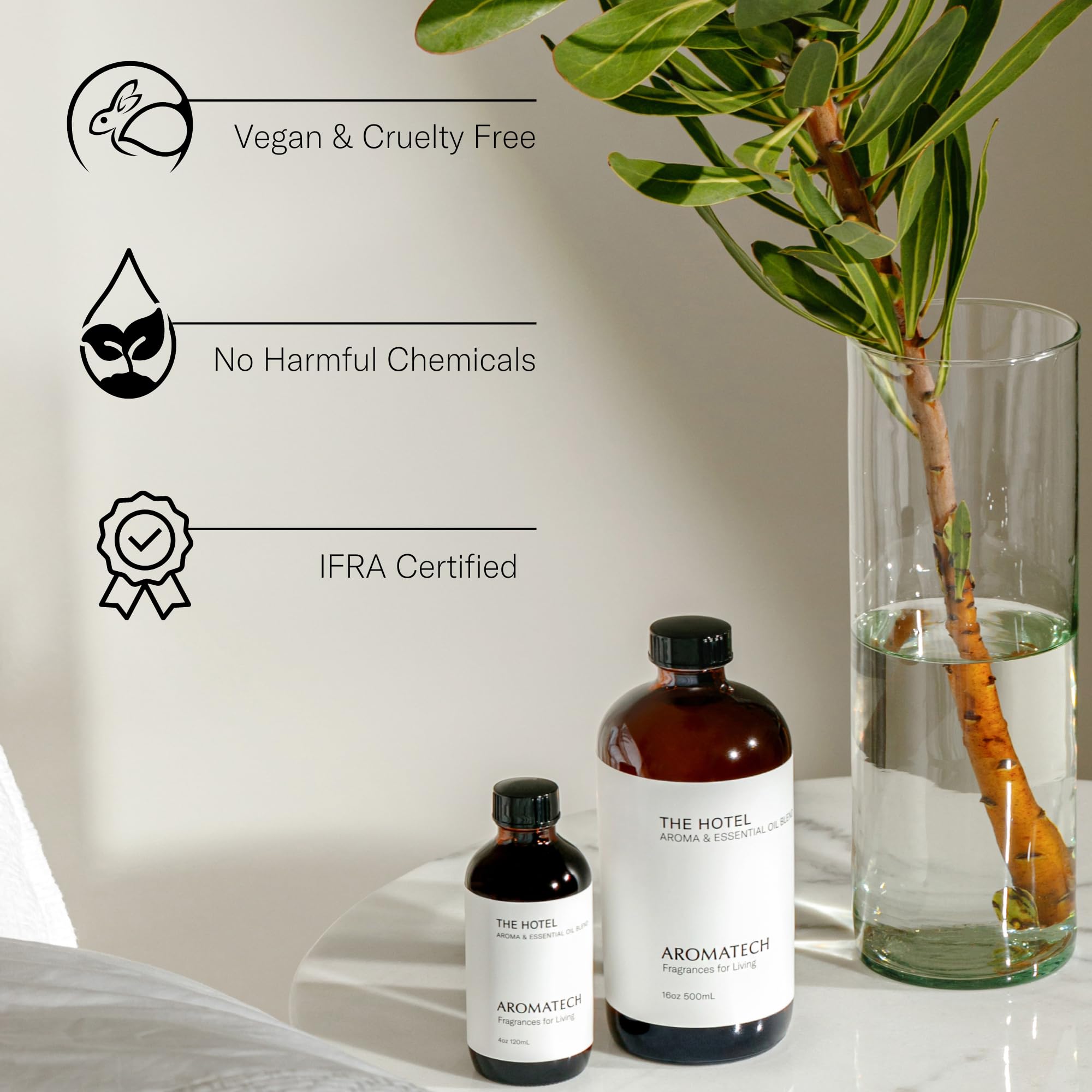 AromaTech frasco junto a regla para visualizar tamaño 60 mL práctico