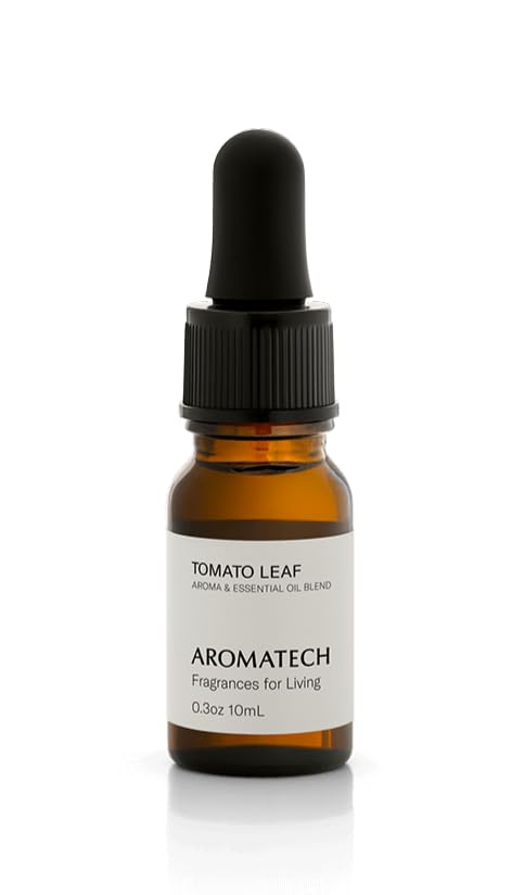 AromaTech frasco frontal Tomato Leaf mostrando diseño y beneficio aroma fresco