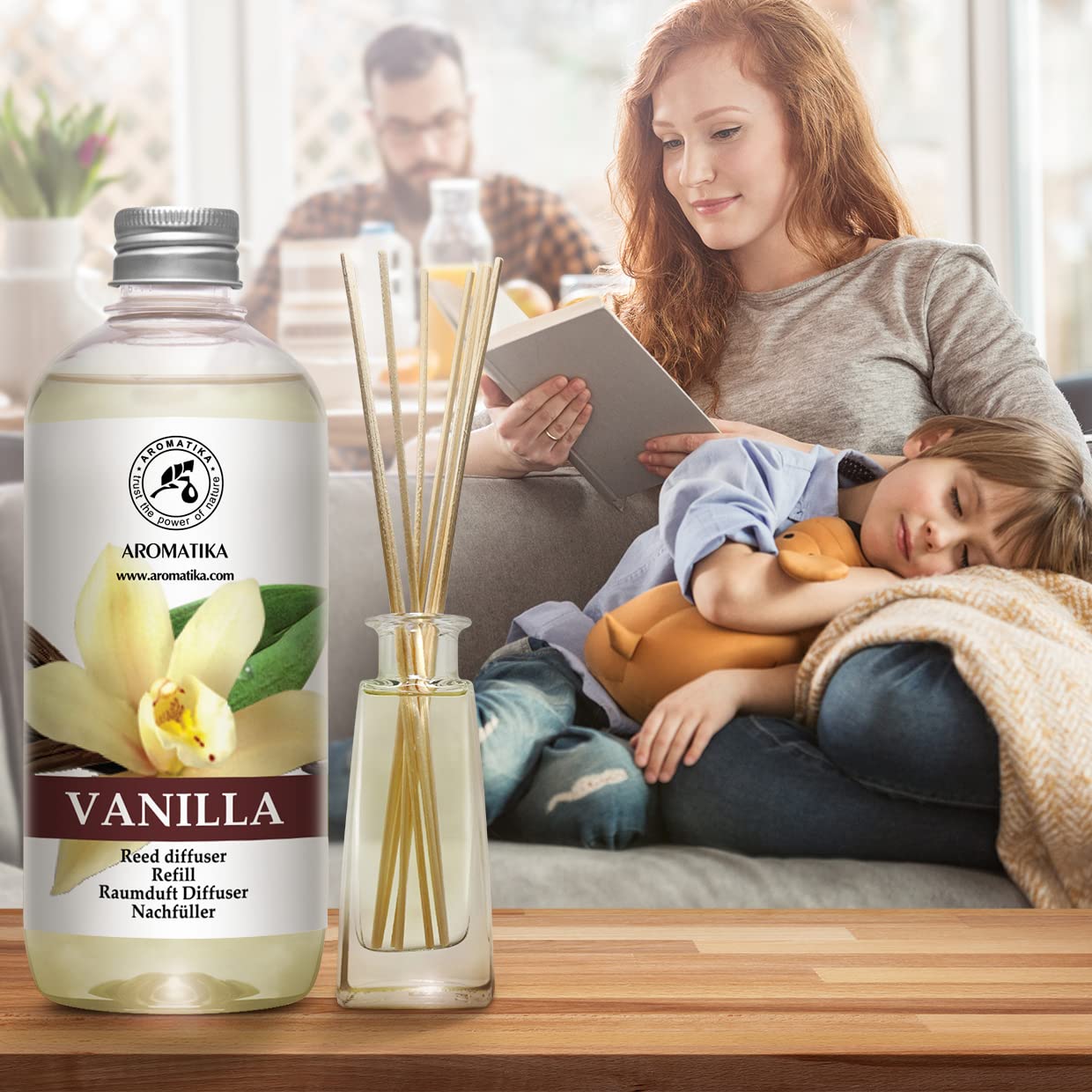 AROMATIKA envase en sala creando ambiente cálido y acogedor