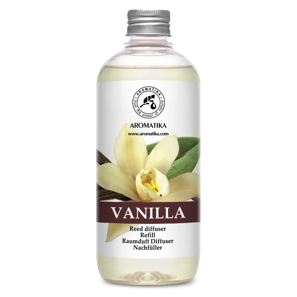 AROMATIKA recarga frontal mostrando etiqueta clara y volumen práctico