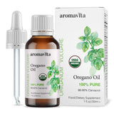 AROMAVITA frasco frontal de orégano griego, pureza visible