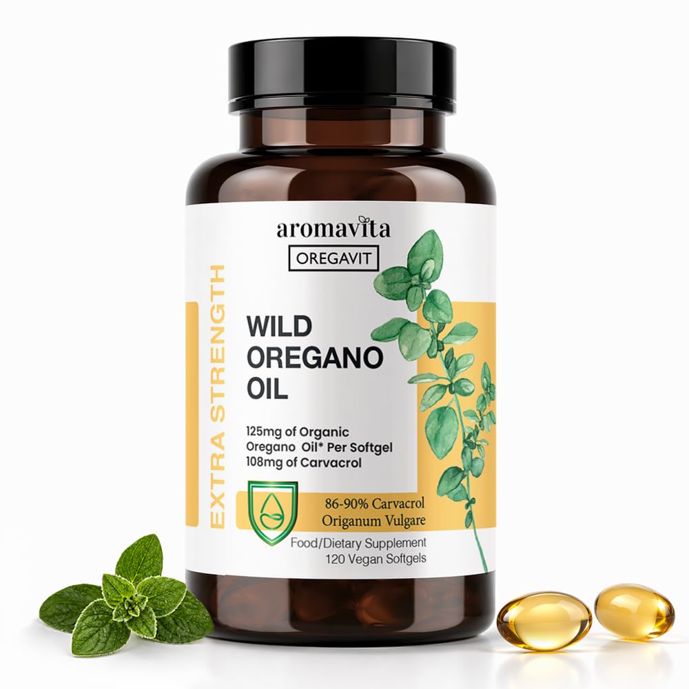 AROMAVITA frasco frontal mostrando 120 softgels y etiqueta clara beneficios