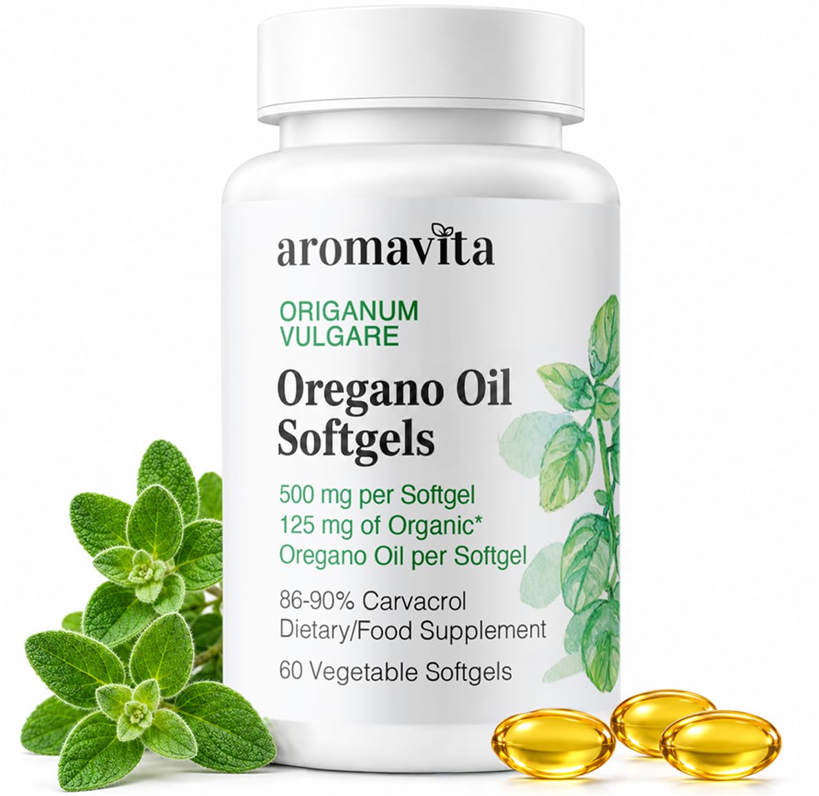 AROMAVITA envase frontal mostrando 60 cápsulas y etiqueta clara