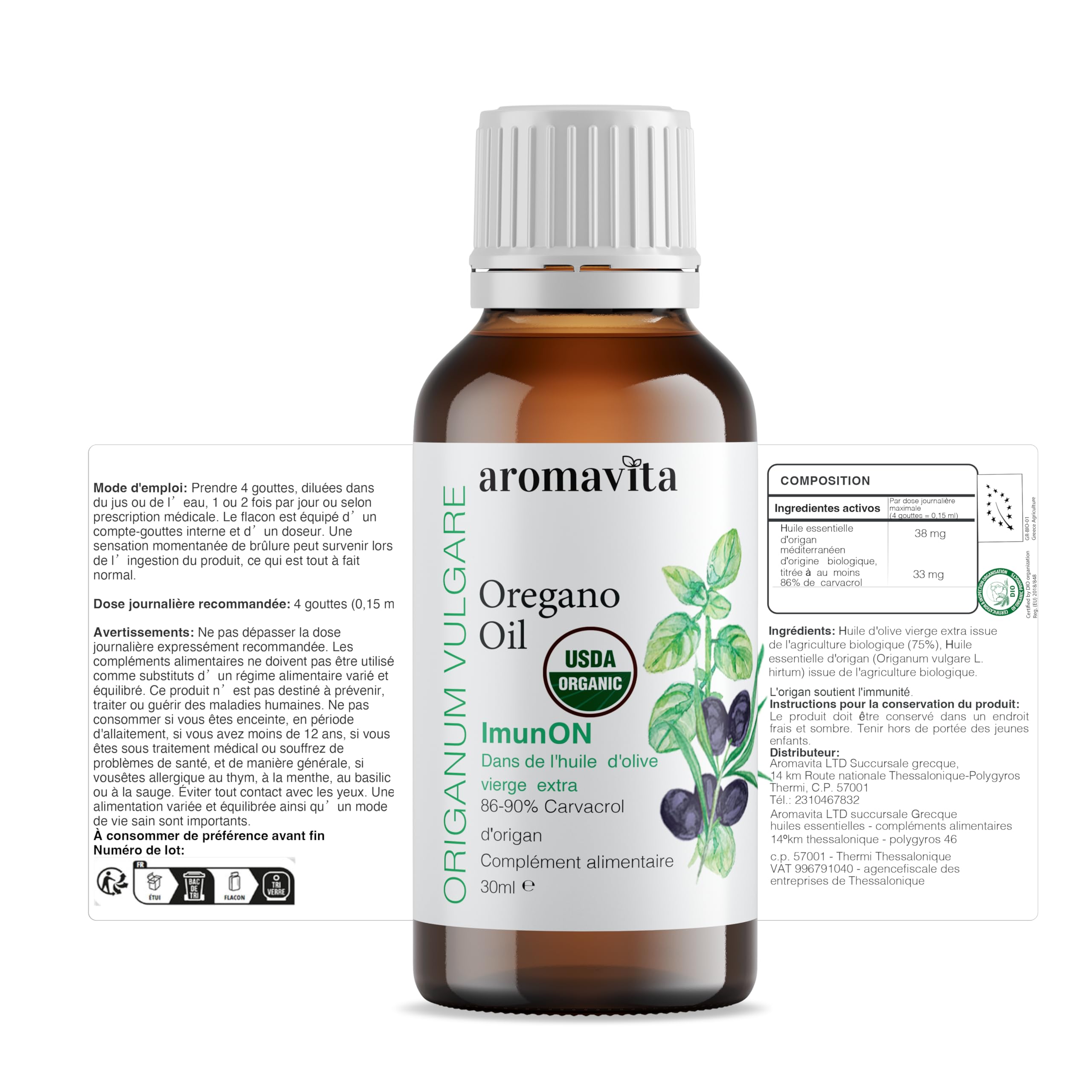 AROMAVITA empaque con sellos orgánicos y certificados para confianza del consumidor