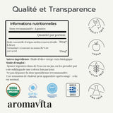 AROMAVITA etiqueta detalle con certificación USDA Organic y composición visible