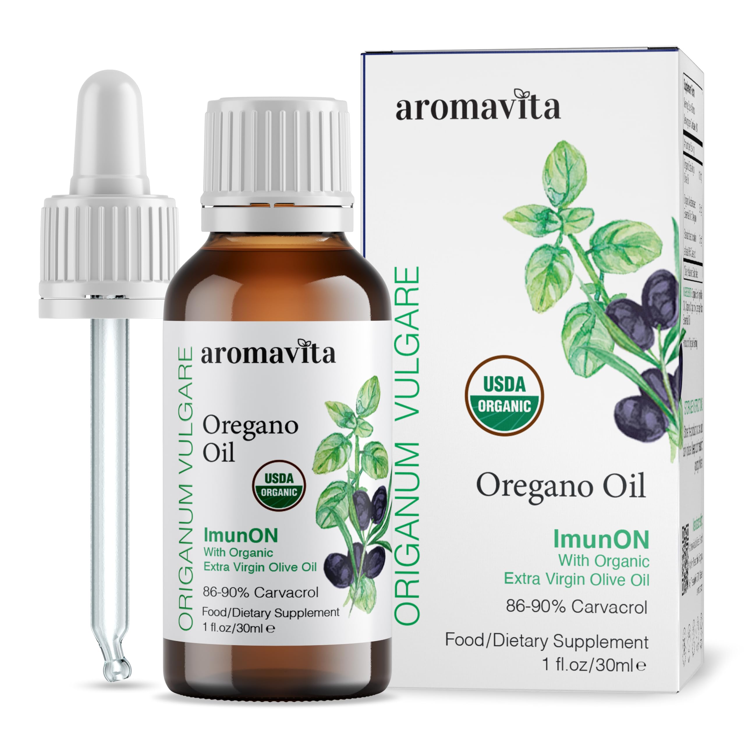AROMAVITA botella frontal mostrando envase y cuentagotas para dosificar con precisión