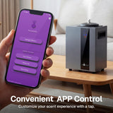 AROMELY comparación de tamaño con una mano mostrando escala compacta y potente cobertura